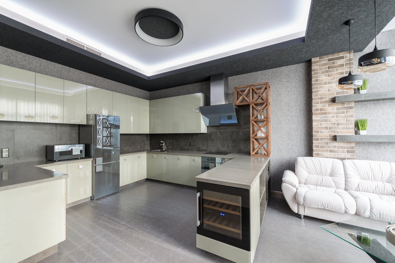 Interior of kitchen with couch. Image by Pexels